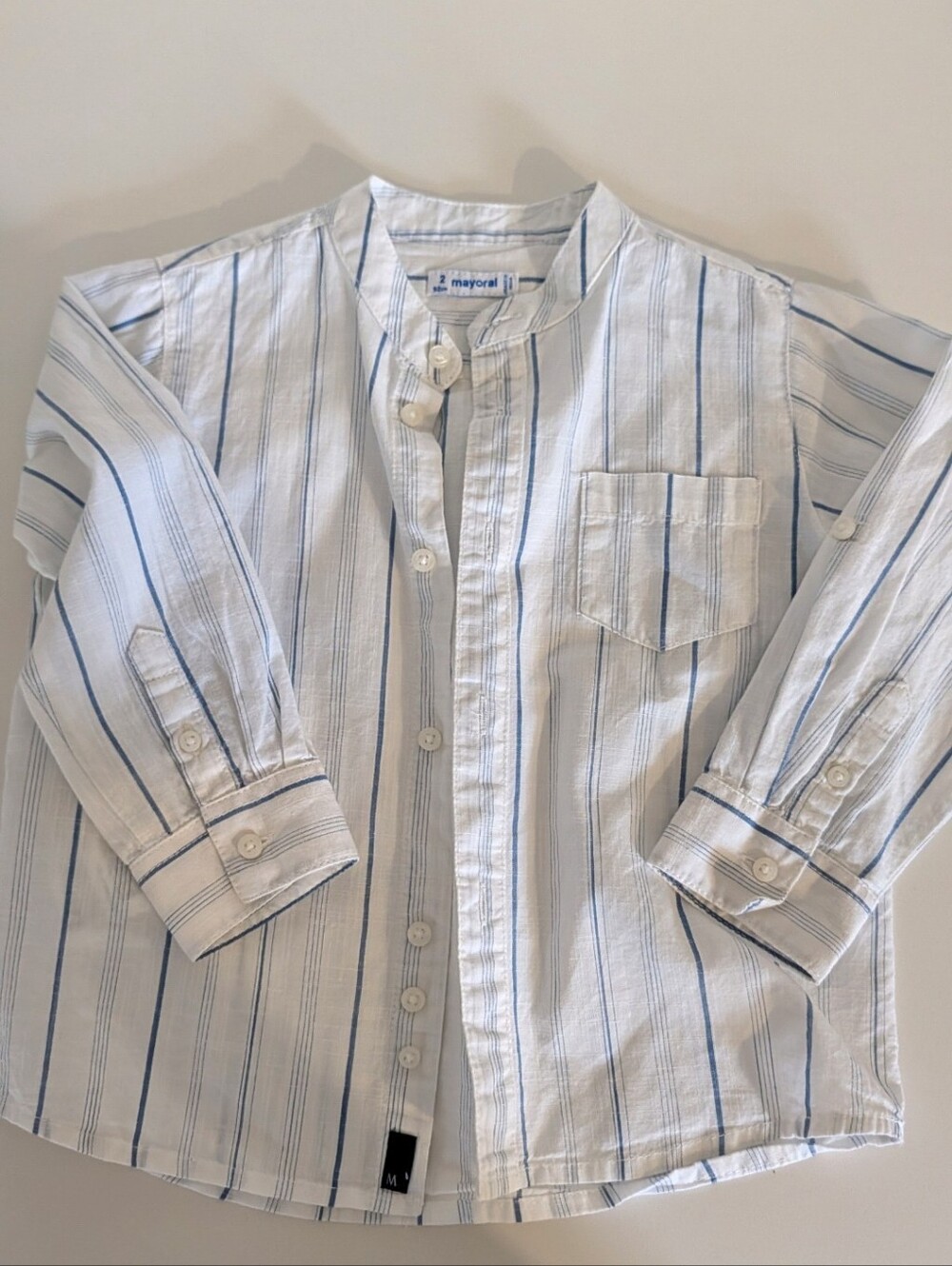 Boys White & Blue Striped Button-Up Shirt Size 2 Mayoral
